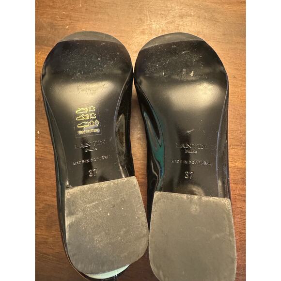 Lanvin cube-heel cap toe ballet pumps black patent leather women's size 37/ 7 - Picture 5 of 6